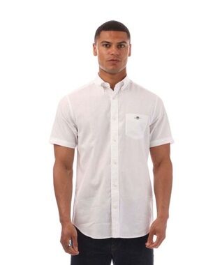 GANT Men The Linen Shirt White Short Sleeve Size L (E-Z Fit) Casual Formal Beach